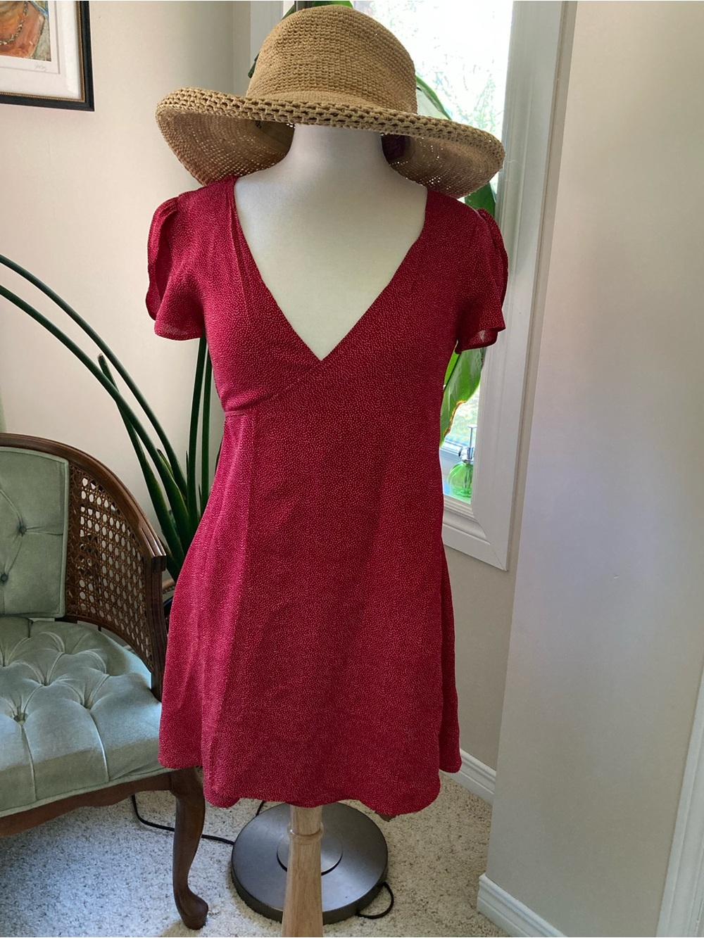 Christy Dawn classic red polka-drop mini wrap-dress